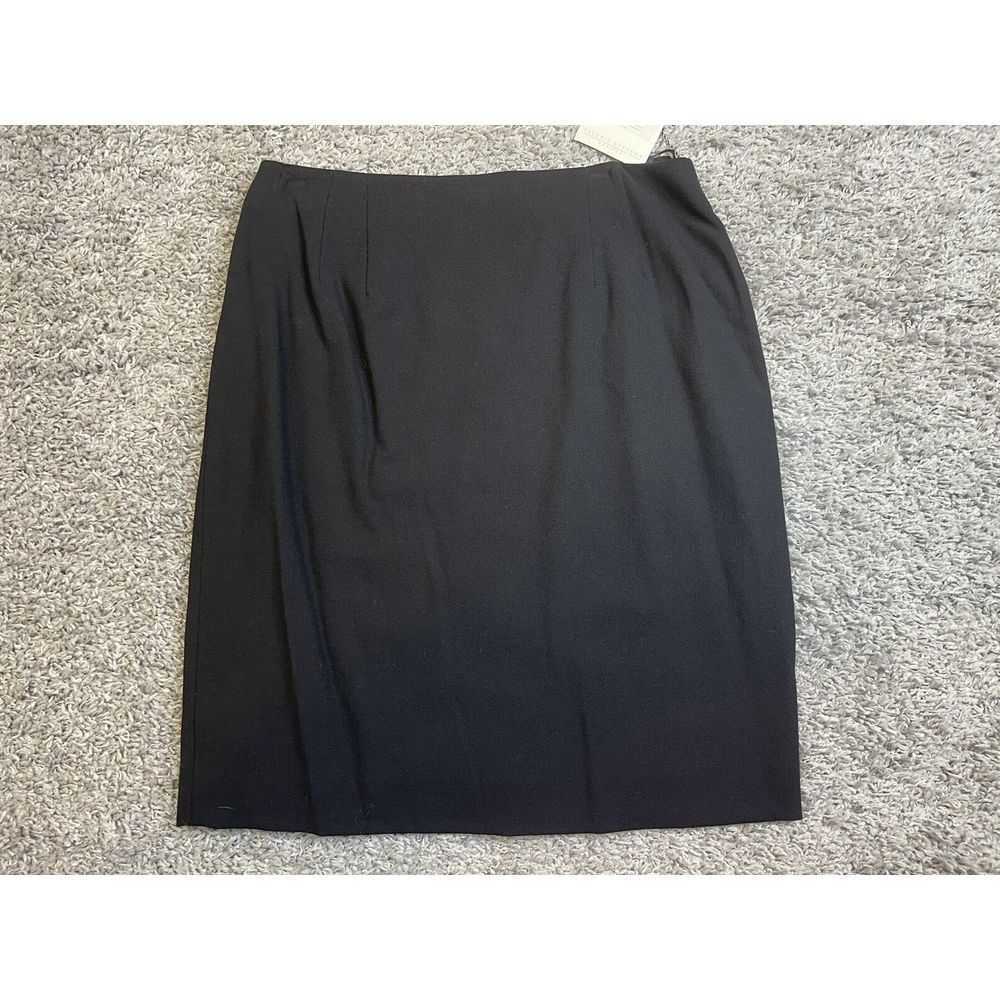 Valerie Stevens Petites 100% Black Fully Lined‎ Wool A-Line Skirt size 14